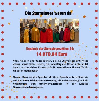 Ergebnis der Sternsingeraktion 2026